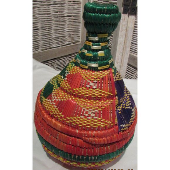 Woven wicker basket jar with lid multicolored art basket storage - Picture 2 of 10